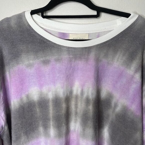 MELLODAY Tie Dye Tunic Sweatshirt In Purple Combo NWT - Picture 4 of 6